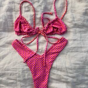 Kulani Kinis Pink and Orange Bikini Set XS top and S bottom